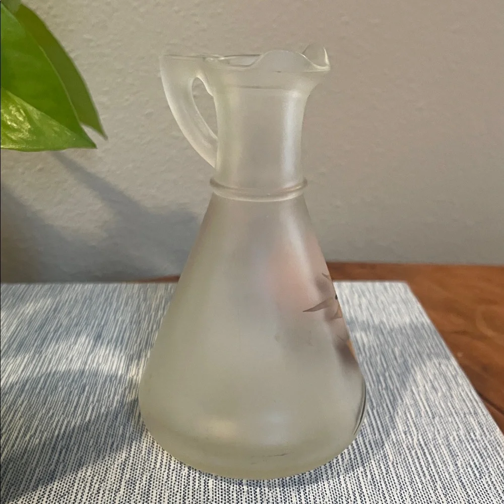 Vintage Hazel Atlas Frosted Glass Cruet – Hand-Painted Pink Floral